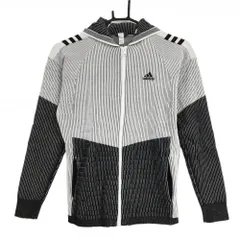 アディダス ニットジップパーカー 白×黒 ストライプ 肩3ライン レディース M ゴルフウェア adidas