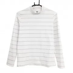 【美品】フットジョイ 長袖ハイネックシャツ 白×ライトグレー ロゴボーダー レディース M ゴルフウェア FootJoy