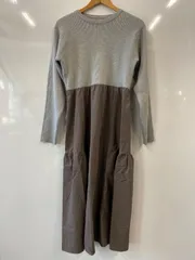 ピA99⚫︎NANO universe⚫︎ナノユニバース⚫︎長袖⚫︎上部ニット⚫︎切替ワンピース⚫︎ロング⚫︎sizeF⚫︎グレーXカーキ