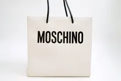 モスキーノ ショッパー ショルダー バッグ トート ロゴ バイカラー スクエア型 Unisex レザー 白 ホワイト MOSCHINO 4559h