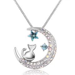 【新品】 [Richapex] シルバー 925 ネックレス レディース クリスタル ジルコニア 金属アレルギー対応 ペンダント 人気 女性 ハート 猫 星 三日月 誕生石 ブルー 鎖骨チェーン 魔眼 お守り アクセサリー 人気 華やか 音符 0