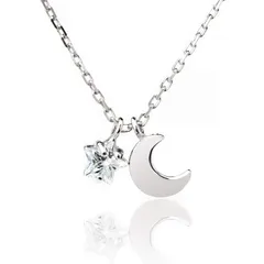 【新品】 SNINY HEARTネックレス レディース 星 月モチーフ (シルバー) キュービックジルコニア CZダイヤ 人気 ブランド シンプル チェーンネックレス 0