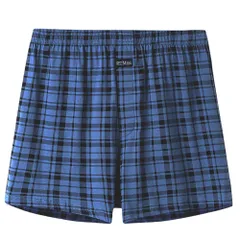 メンズ トランクス 綿100% コットン ニット 下着 インナー 前開き 通気性 吸汗 涼しい 快適 肌に優しい 無地 チェック ストライプ 大きいサイズ 黒 青 紺 ms-026