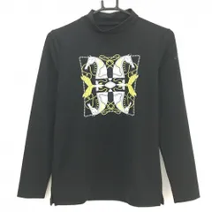 【超美品】キャロウェイ 長袖ハイネックシャツ 黒×イエロー×グレー フロントロゴプリント  レディース L ゴルフウェア Callaway