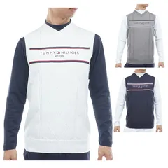 トミーヒルフィガー ゴルフ ベスト メンズ ニットベスト セーターベスト Vネック 軽量 ゴルフウェア ブランド ケーブル柄 ライン 春 秋 冬 THMA560