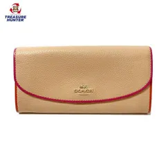 【中古】コーチ エッジ ペイント ペプルド レザー 二つ折り 長財布 F12586 ベージュ ピンク オレンジ レディース ウォレット COACH 【102046006005】