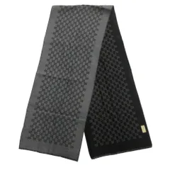 未使用 GUCCI グッチ ダブルジャカードGGウール スカーフ マフラー ストール 33×175cm グレー 黒 ブラック レディース 古着 中古 USED