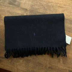 12369 - ポロ ラルフローレン ブラック ウール マフラー (ラムウール 100%)