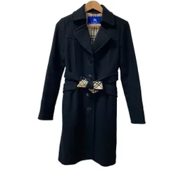 美品 BURBERRY BLUE LABEL バーバリーブルーレーベル 裏地ノバチェック ウール トレンチコート サイズ40 ブラック レディース 古着 中古 USED