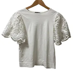 美品 Drawer ドゥロワー コットンレースクルーネックトップス Tシャツ 6517-206-0642 ホワイト レディース 古着 中古 USED