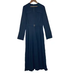 美品 25SS anuans アニュアンス ダブルサテンノーカラータックワンピース サイズM ネイビー レディース 古着 中古 USED