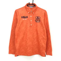 フィラゴルフ 長袖ポロシャツ オレンジ系 総柄地模様 ロゴネイビー 裏起毛　ボタンダウン メンズ L ゴルフウェア FILA GOLF