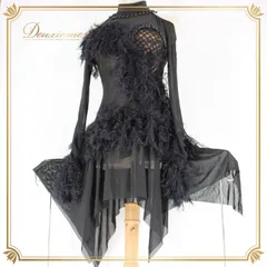 社交ダンス 衣装 ラテン ドレス ワンピース パーティ衣装 女性用 レディース オールシーズン 黒 ブラック系 アシメ 長袖 レース 派手 ビジュー ショートドレス フェザー おしゃれ エレガント ダンスウェア 結婚式 ステージ衣装 アイテム カスタマイズ可能