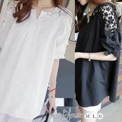 フラワーレース ブラウス レディース 半袖シャツ チュニック Vネック プルオーバー ゆったり