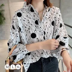ブラウス 柄シャツ レトロ レディース おしゃれ 幾何学プリント 長袖 トップス 夏春秋