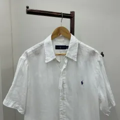 13999 - ポロラルフローレン 白 リネン 半袖 シャツ