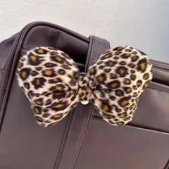 ① ふわふわ可愛い♡16cm ヒョウ柄 起毛 リボン ヘアゴム ☆スクバ JK レオパード ファー