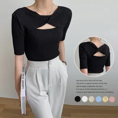 ツイスト リブニットトップス