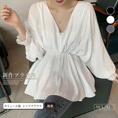 Romansual ハイネック コットン ブラウス ボタン 長袖 シャツ - メルカリ
