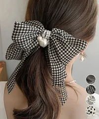 千鳥格子柄リボンバレッタ ヘアクリップ