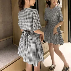 ワンピース ギンガムチェックワンピース レディース夏