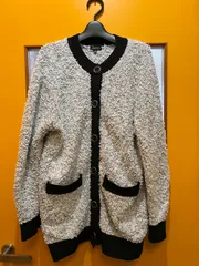 【H1-60】◇ INDIVI　38サイズ　ツイードトリミング カーディガン　ニット　白/黒