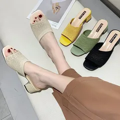 サンダル ミュールサンダル チャンキーヒール 美脚