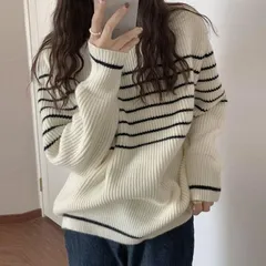 ボーダー柄ニットプルオーバー レディース