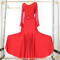 社交ダンス 衣装 スタンダード ドレス ワンピース パーティ衣装 女性用 オールシーズン 赤 Leirena レイリーナ レッド系 派手 無地 スタイルアップ フォーマル 衣装 ドレスアップ 躍動感 エレガント シンプル サイズ42 着やすい パーティー