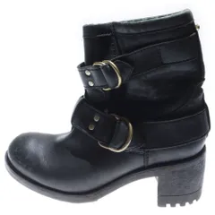 DIESEL (ディーゼル) ダブルストラップ エンジニアショート レザーブーツ ブラック レディース