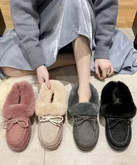 モカシン レディース ボアローファー冬靴