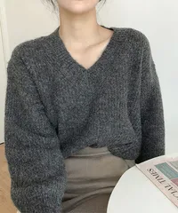 ニットトップス レディース 無地Vネック