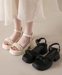 厚底サンダル 太ヒール 美脚 春夏