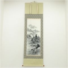 K241 青雲「水墨山水之圖」 掛軸 日本画 絹本 共箱 - メルカリ