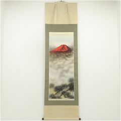 美品 掛け軸 岳村作 赤富士図 共箱 双鶴 縁起物 富士山 - メルカリ