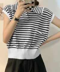 フレンチスリーブポロニット ボーダー柄