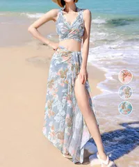 タンキニ 水着3点セットパレオ付き