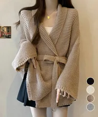 ベルト付きニットカーディガン レディース