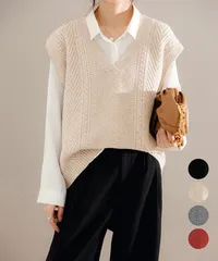 ケーブルニットベスト レディースチョッキ