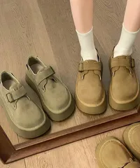 モカシンシューズ 厚底スエード調パンプス