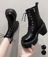 ショートブーツ 厚底ブーツ レースアップ