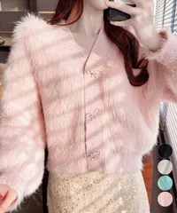 ふわふわシャギーニットカーディガン　モヘア風ニットカーディガン