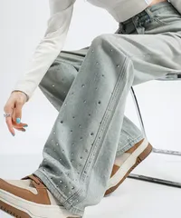 ラインストーン デニムパンツ レディース