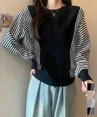 ストライプ配色ドルマンニット体型カバー春