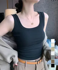 タンクトップ レディース 無地 Uネック