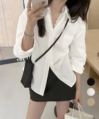 シャツブラウス長袖 レース襟シャツ春秋夏