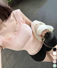 レースタンクトップ リブインナー 薄手