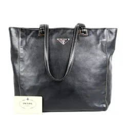 【美品】PRADA プラダ レザー ハンド トートバッグ ブラック系 ブランド鞄【TP91】
