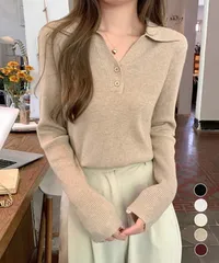 ポロニットトップス リブニット