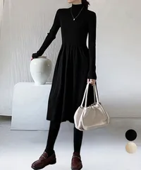 ミドル丈ニットワンピースハイネックワンピ